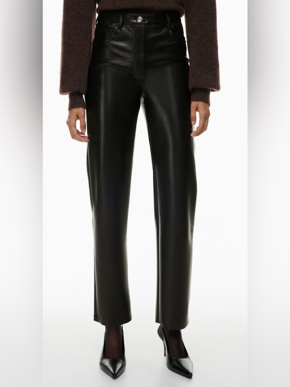 Aritzia Black Faux Leather High-Rise Straight-Leg Pants
